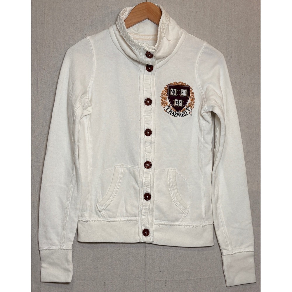 League‎ Collegiate Wear Harvard University Button Up Sweatshirt Jacket White M